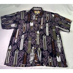 Coconut Pier Top Image USA Surfboard Hawaiian Aloha Shirt XL Purple Microfiber